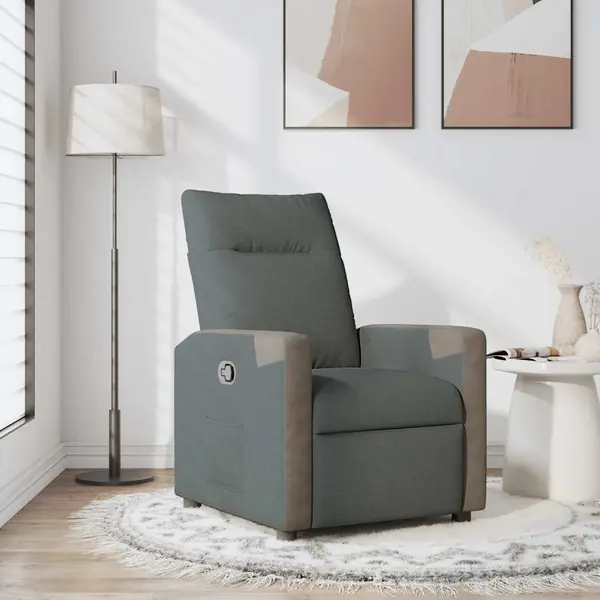 Gossi fotoliu rabatabil, gri inchis, material textil