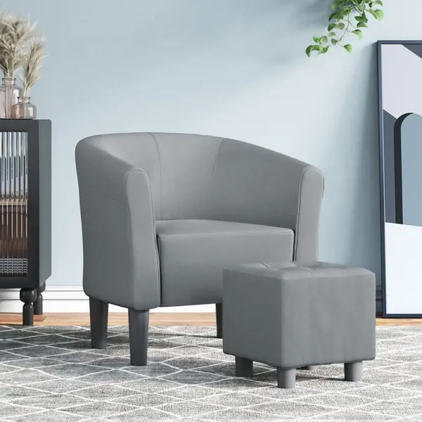 Gossi fotoliu tip cuva cu taburet, gri deschis, material textil