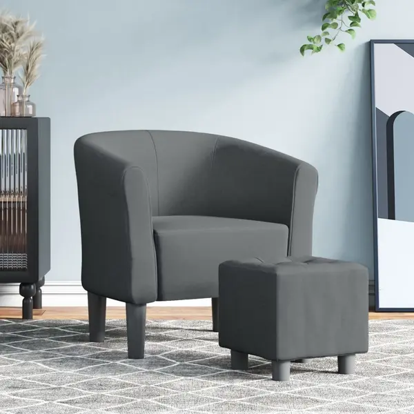 Gossi fotoliu tip cuva cu taburet, gri inchis, material textil