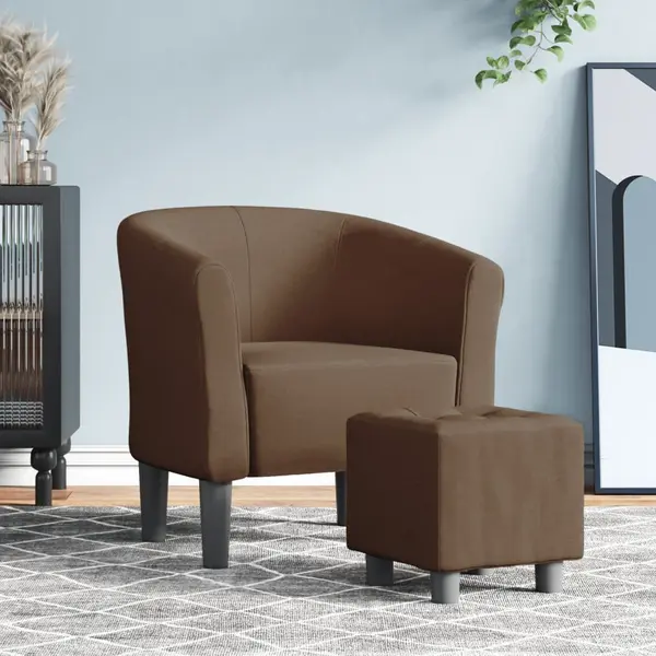 Gossi fotoliu tip cuva cu taburet, maro, material textil