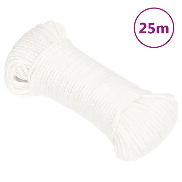 Gossi franghie de barca, alb complet, 4 mm, 25 m, polipropilena
