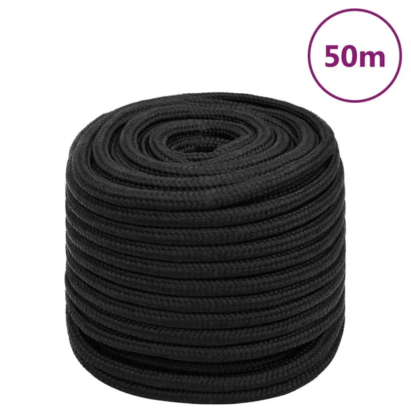 Gossi franghie de barca, negru complet, 18 mm, 50 m, polipropilena