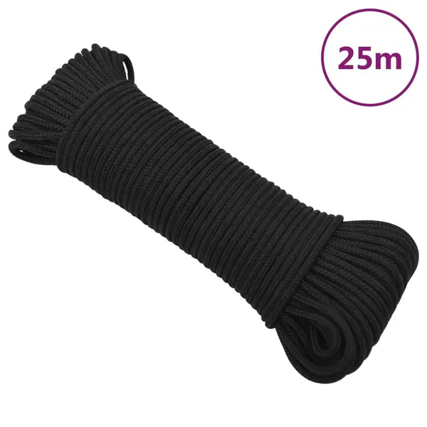 Gossi franghie de barca, negru complet, 5 mm, 25 m, polipropilena