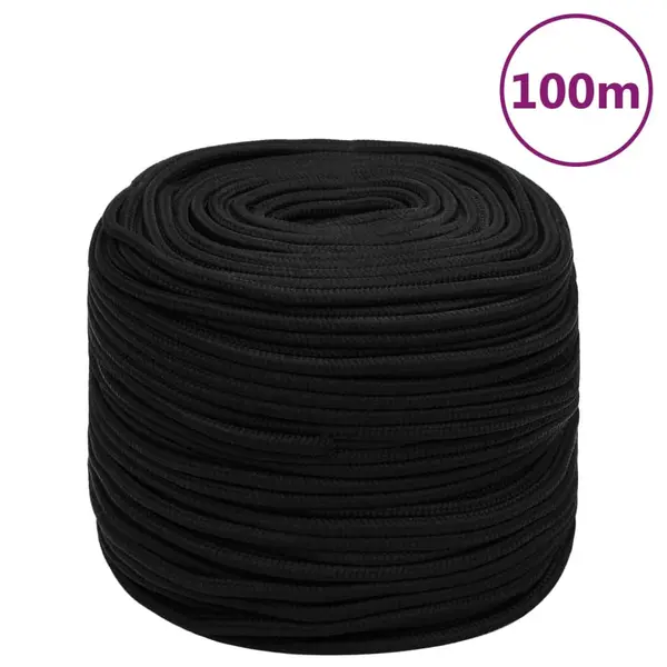 Gossi franghie de lucru, negru, 6 mm, 100 m, poliester