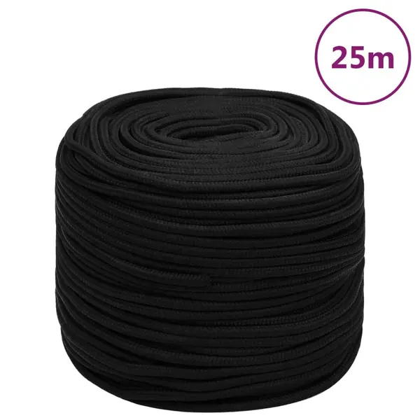 Gossi franghie de lucru, negru, 6 mm, 25 m, poliester