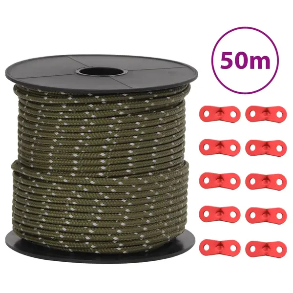 Gossi funie pentru cort cu benzi reflectorizante si chei, 50 m, 4 mm