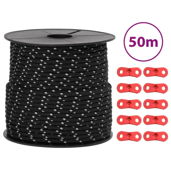 Gossi funie pentru cort cu benzi reflectorizante si chei, 50 m, 4 mm