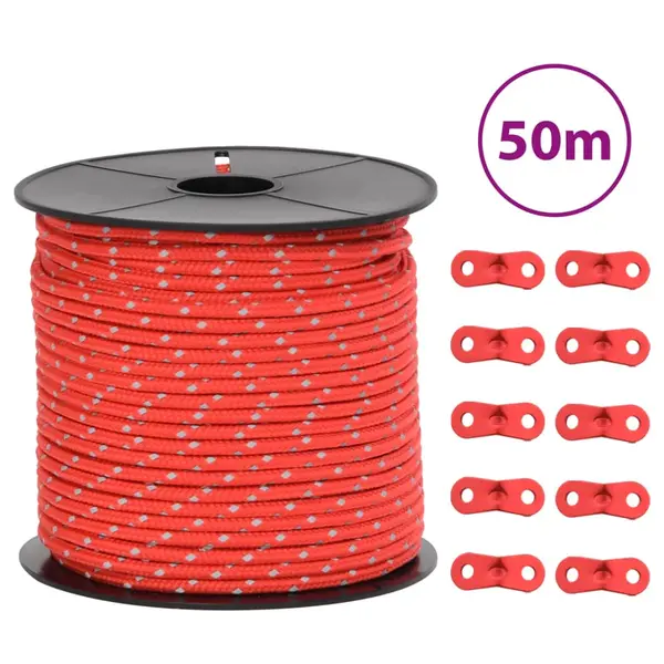 Gossi funie pentru cort cu benzi reflectorizante si chei, 50 m, 4 mm