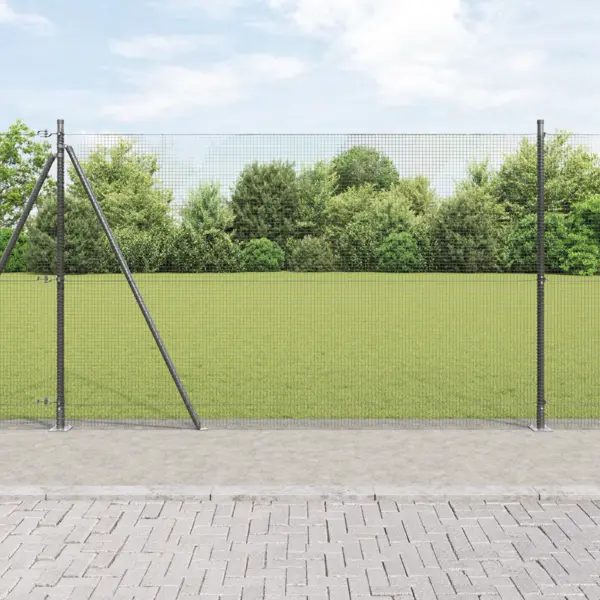 Gossi gard cu plasa sudata cu 7 stalpi flansati gri 1.4 x 10 m otel