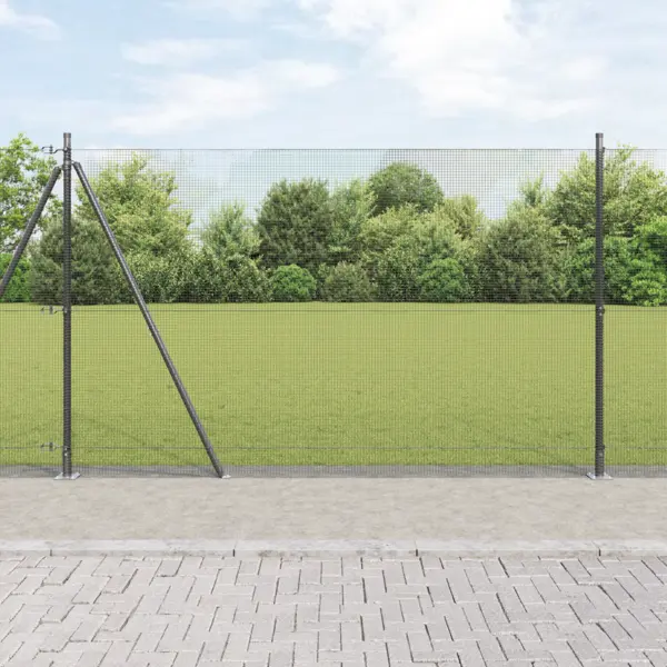Gossi gard din sarma sudata cu 7 stalpi flansati gri 1.4x10 m otel