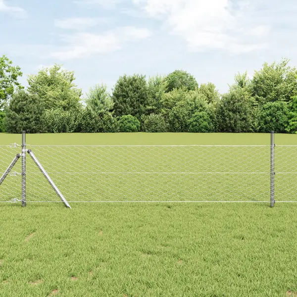 Gossi gard hexagonal cu 13 stalpi argintiu 0.5x25 m otel galvanizat