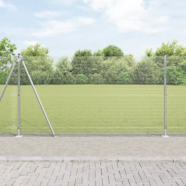Gossi imprejmuire de sarma sudata cu 7 stalpi flansati 1.2 x 10 m otel galvanizat