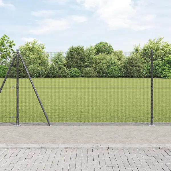 Gossi imprejmuire din plasa sudata cu 13 stalpi flansati gri 1.2x25 m otel