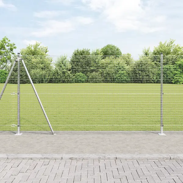 Gossi imprejmuire din sarma sudata cu 13 stalpi cu flansa 1.2x50 m otel galvanizat