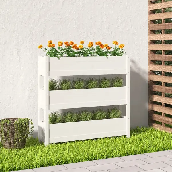 Gossi jardiniera, alb, 112x25x104,5 cm, lemn masiv de pin