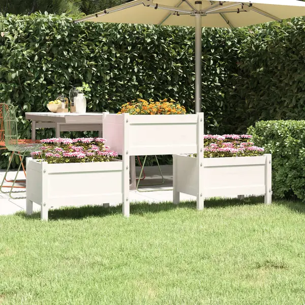 Gossi jardiniera, alb, 178,5x44x75 cm, lemn masiv de pin