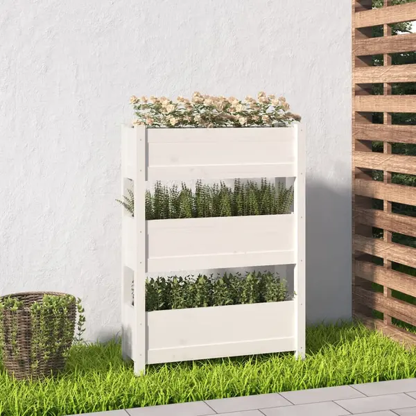 Gossi jardiniera, alb, 77 x 25 x 104,5 cm, lemn masiv de pin