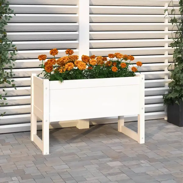 Gossi jardiniera, alb, 78x40x52 cm, lemn masiv de pin