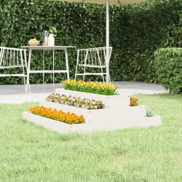 Gossi jardiniera, alb, 80x80x27 cm, lemn masiv de pin
