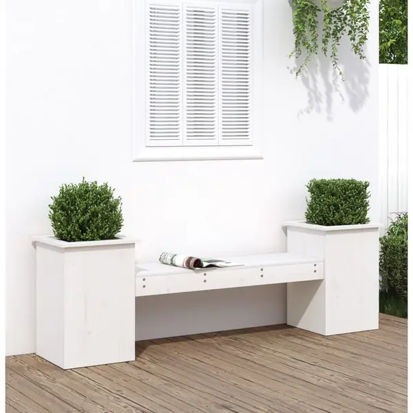 Gossi jardiniera banca, alb, 184,5x39,5x56,5 cm, lemn masiv de pin