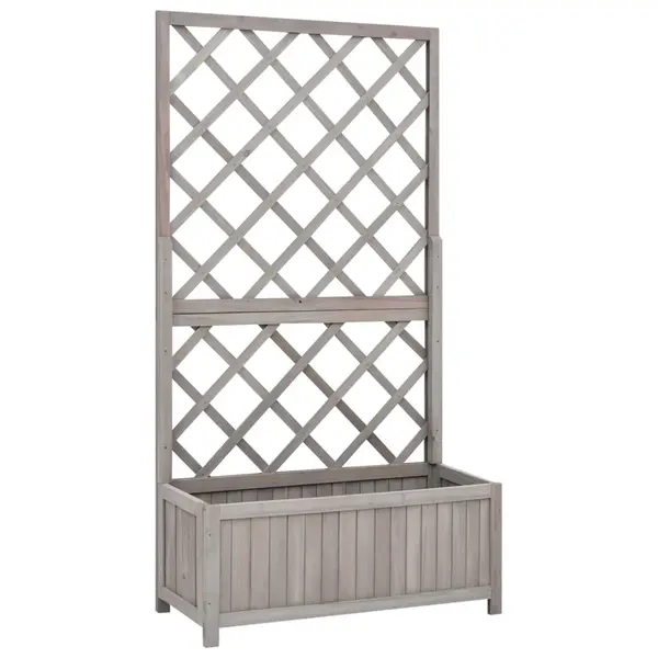 Gossi jardiniera colt cu spalier, gri, 70x30x135 cm, lemn masiv brad