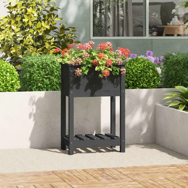 Gossi jardiniera cu raft, gri, 54x34,5x81 cm, lemn masiv de pin