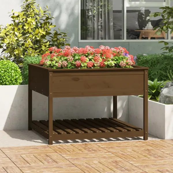 Gossi jardiniera cu raft maro miere 111,5x111,5x81 cm lemn masiv pin