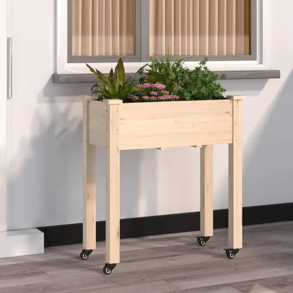 Gossi jardiniera cu roti si captuseala 71x37x80 cm lemn masiv de brad