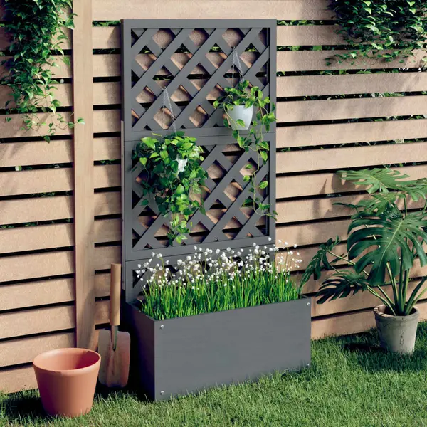 Gossi jardiniera cu spalier, gri, 65x33x135 cm, wpc