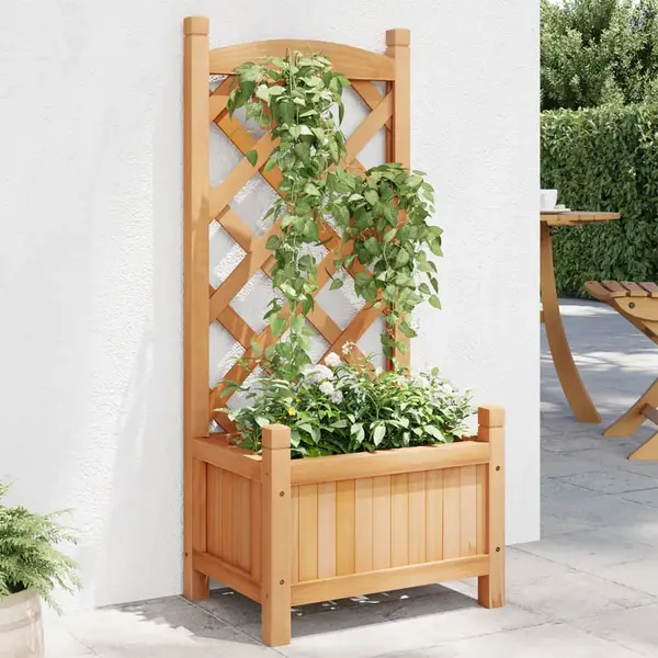 Gossi jardiniera cu spalier, maro, lemn masiv de brad