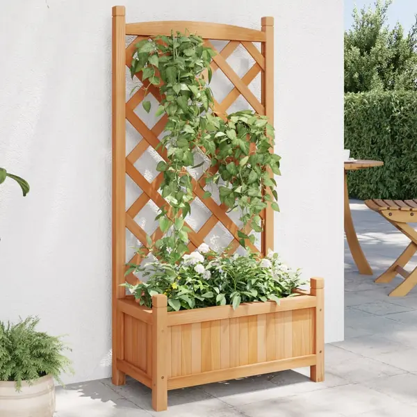 Gossi jardiniera cu spalier, maro, lemn masiv de brad