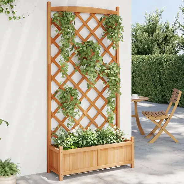 Gossi jardiniera cu spalier, maro, lemn masiv de brad