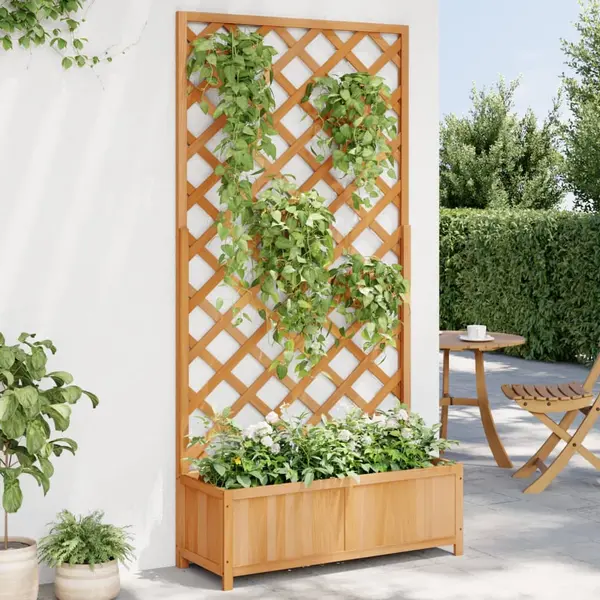 Gossi jardiniera cu spalier, maro, lemn masiv de brad