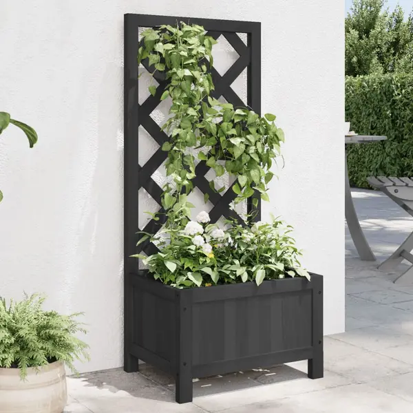Gossi jardiniera cu spalier, negru, lemn masiv de brad