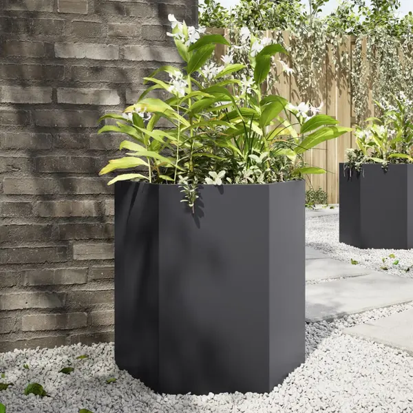 Gossi jardiniera de gradina, 2 buc. negru 46x40x45 cm otel hexagonala