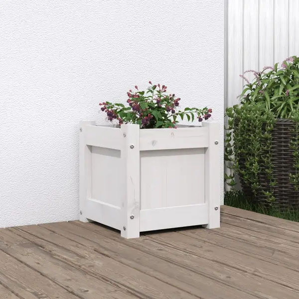 Gossi jardiniera de gradina, 31x31x31 cm, alb lemn masiv de pin