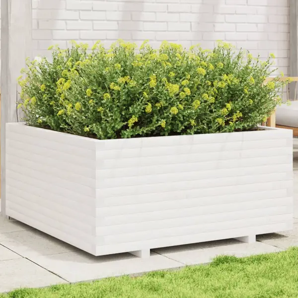 Gossi jardiniera de gradina, alb, 100x100x49,5 cm, lemn masiv de pin
