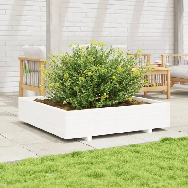 Gossi jardiniera de gradina, alb, 110x110x26,5 cm, lemn masiv de pin