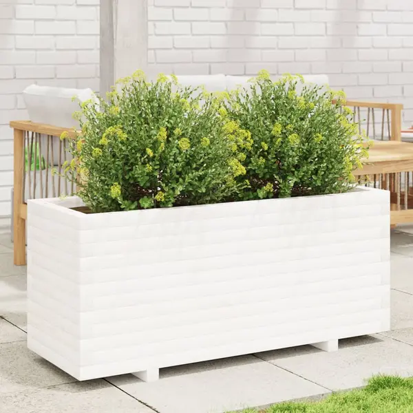 Gossi jardiniera de gradina, alb, 110x40x49,5 cm, lemn masiv de pin