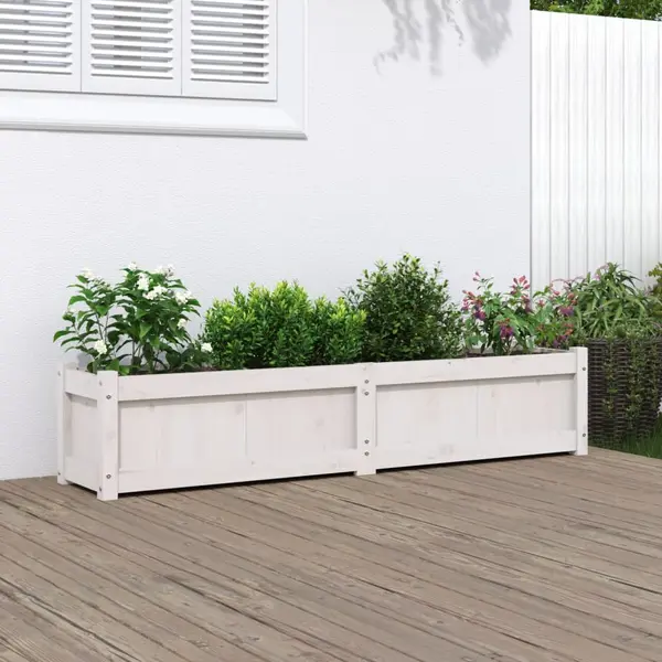 Gossi jardiniera de gradina, alb, 150x31x31 cm, lemn masiv de pin