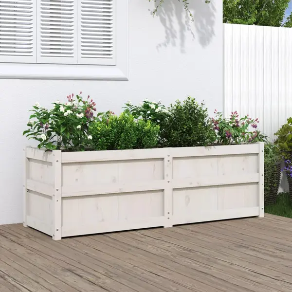 Gossi jardiniera de gradina, alb, 150x50x50 cm, lemn masiv de pin