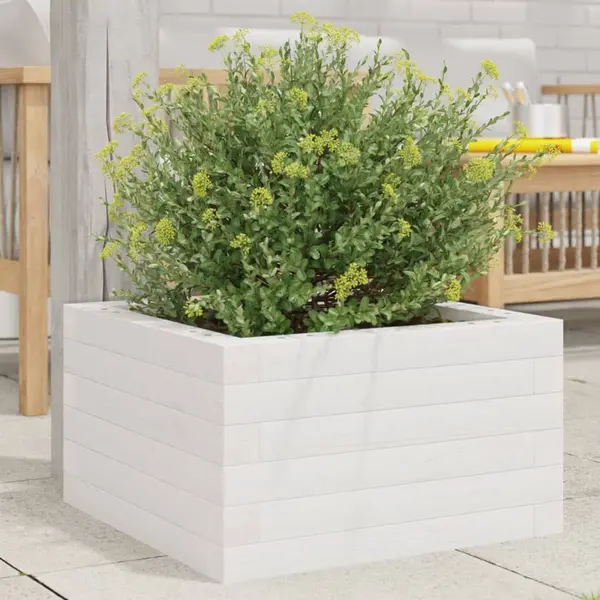 Gossi jardiniera de gradina, alb, 40x40x23 cm, lemn masiv de pin