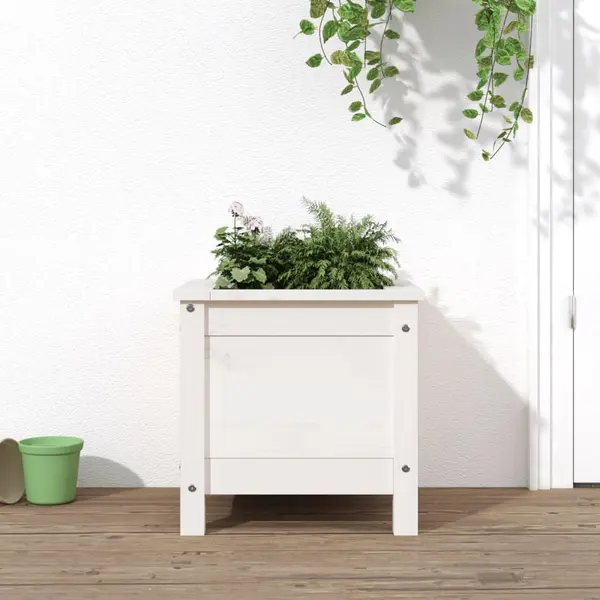 Gossi jardiniera de gradina, alb, 40x40x39 cm, lemn masiv de pin