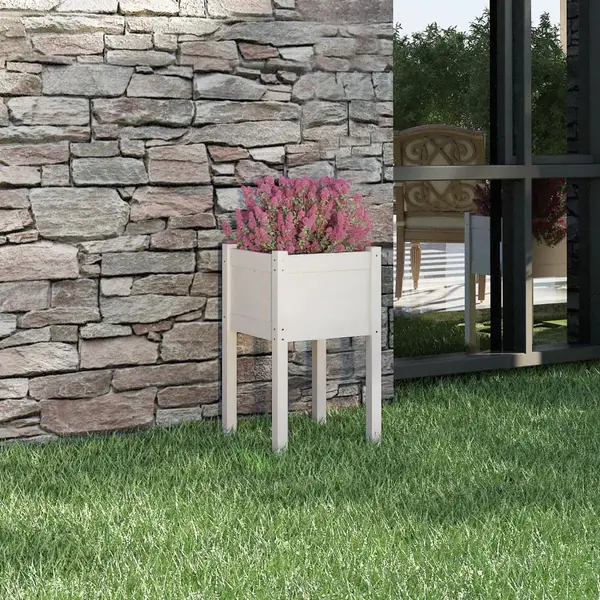 Gossi jardiniera de gradina, alb, 40x40x70 cm, lemn masiv de pin