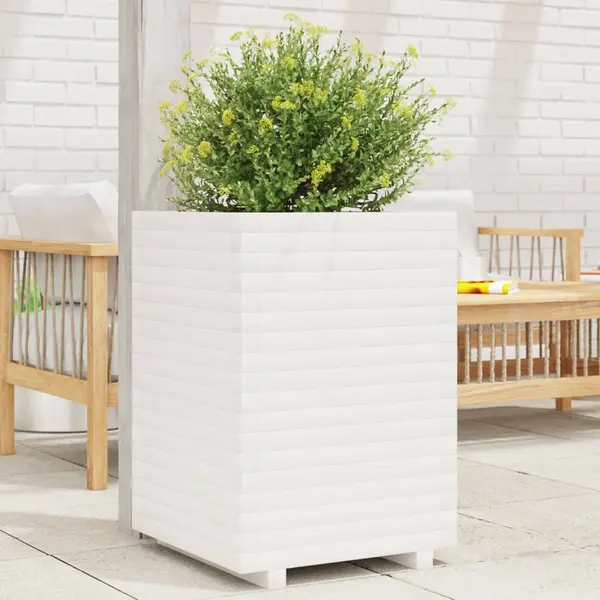 Gossi jardiniera de gradina, alb, 50x50x72 cm, lemn masiv de pin
