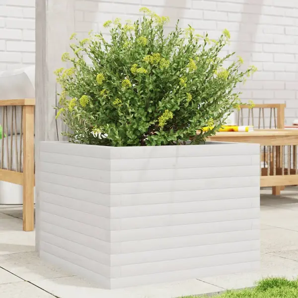 Gossi jardiniera de gradina, alb, 60x60x45,5 cm, lemn masiv de pin