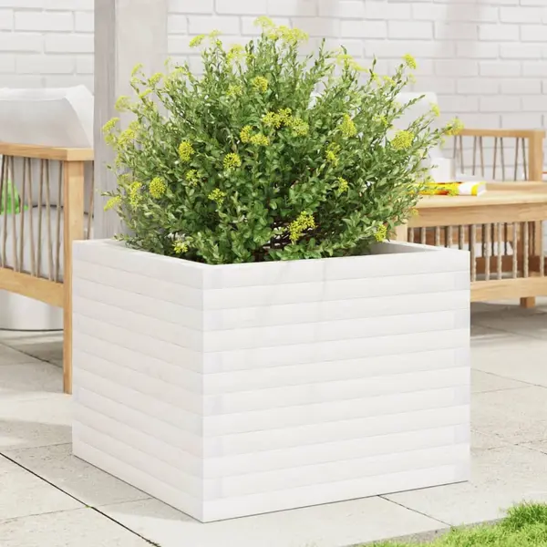 Gossi jardiniera de gradina, alb, 60x60x46 cm, lemn masiv de pin
