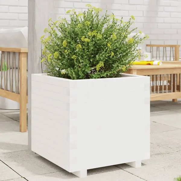 Gossi jardiniera de gradina, alb, 60x60x49,5 cm, lemn masiv de pin