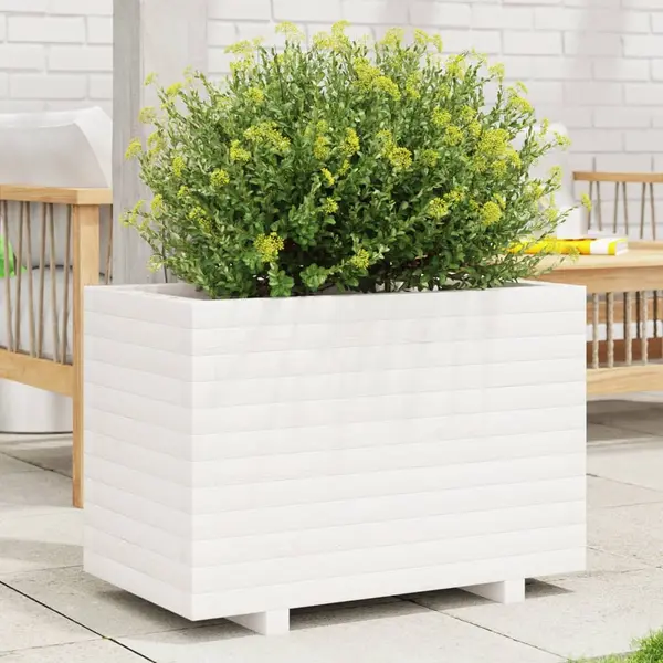 Gossi jardiniera de gradina, alb, 70x40x49,5 cm, lemn masiv de pin