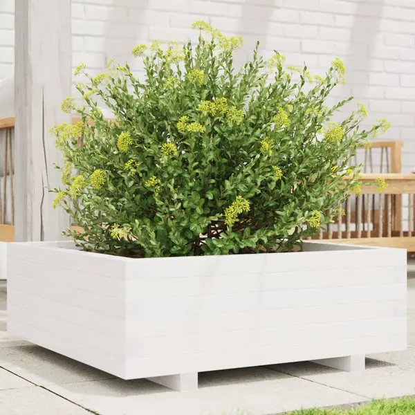 Gossi jardiniera de gradina, alb, 70x70x26,5 cm, lemn masiv de pin
